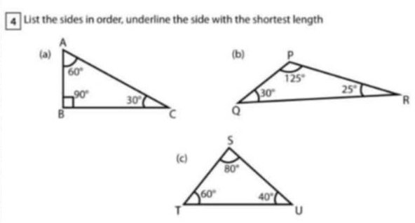 List the sides in order, underline the side with the shortest length