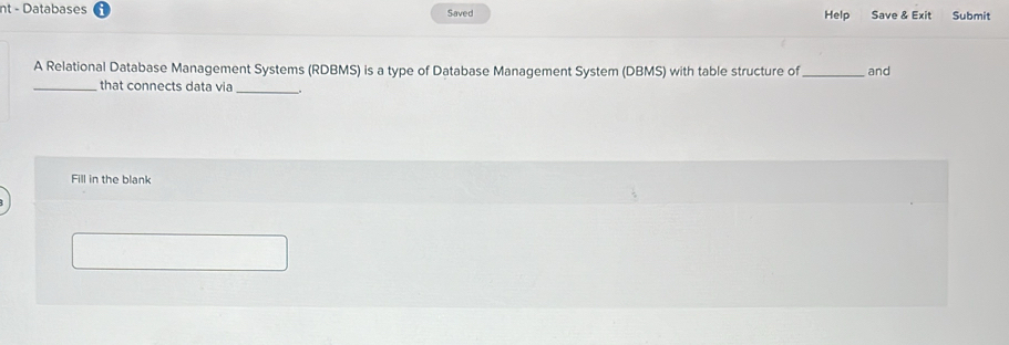 Solved: nt - Databases Saved Help Save & Exit Submit A Relational ...