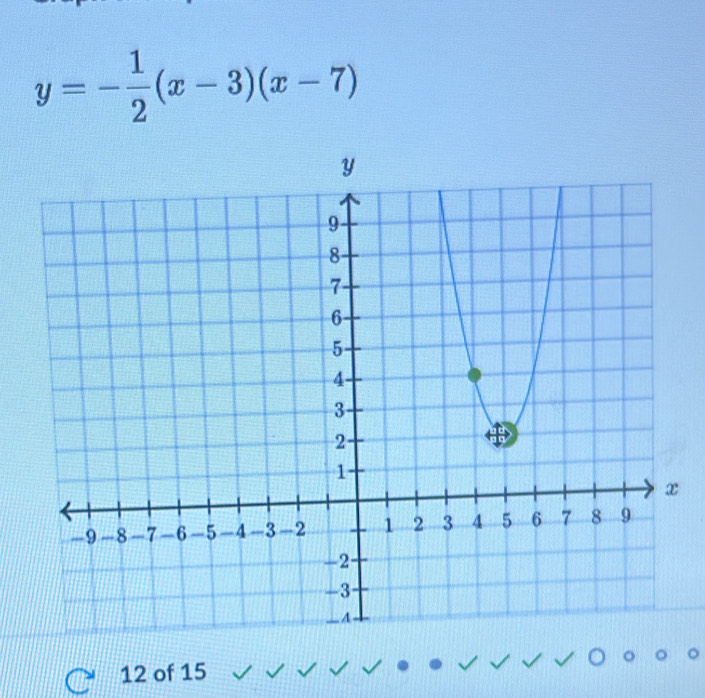 y=- 1/2 (x-3)(x-7)
12 of 15