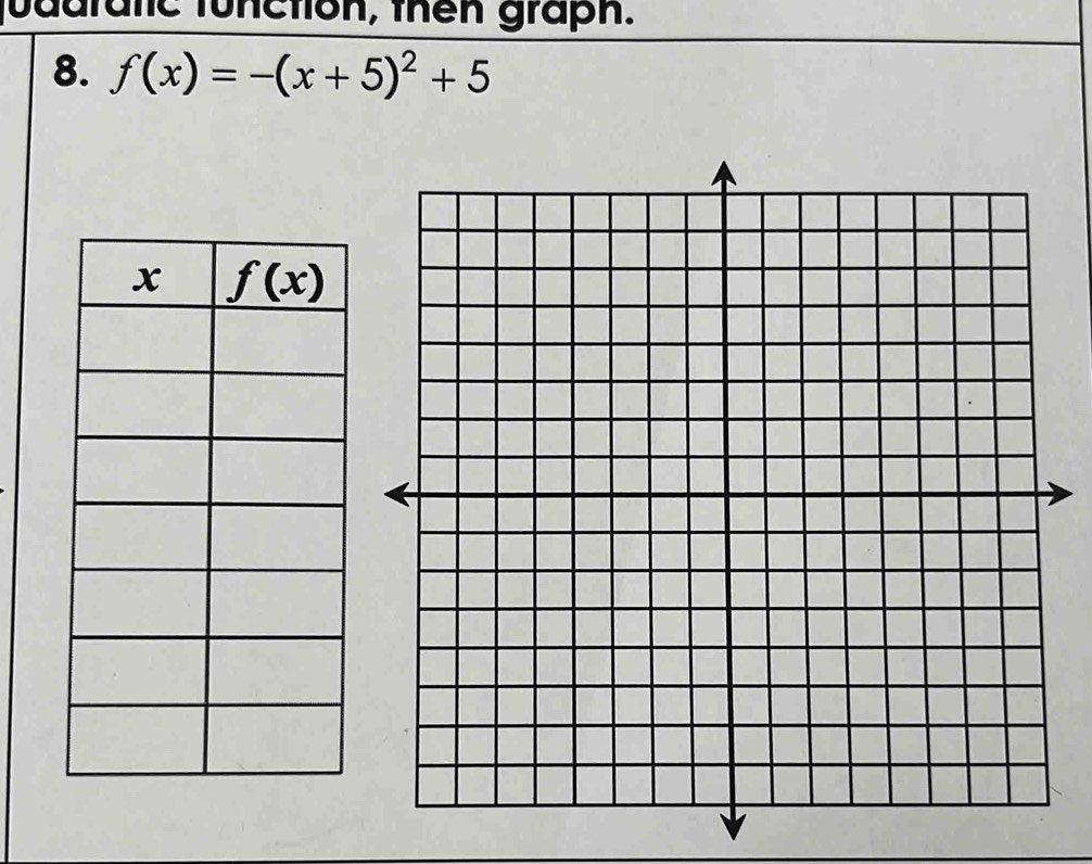 joddratic function, then graph.
8. f(x)=-(x+5)^2+5