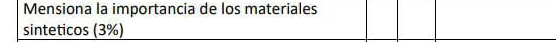 Mensiona la importancia de los materiales 
sinteticos (3%)