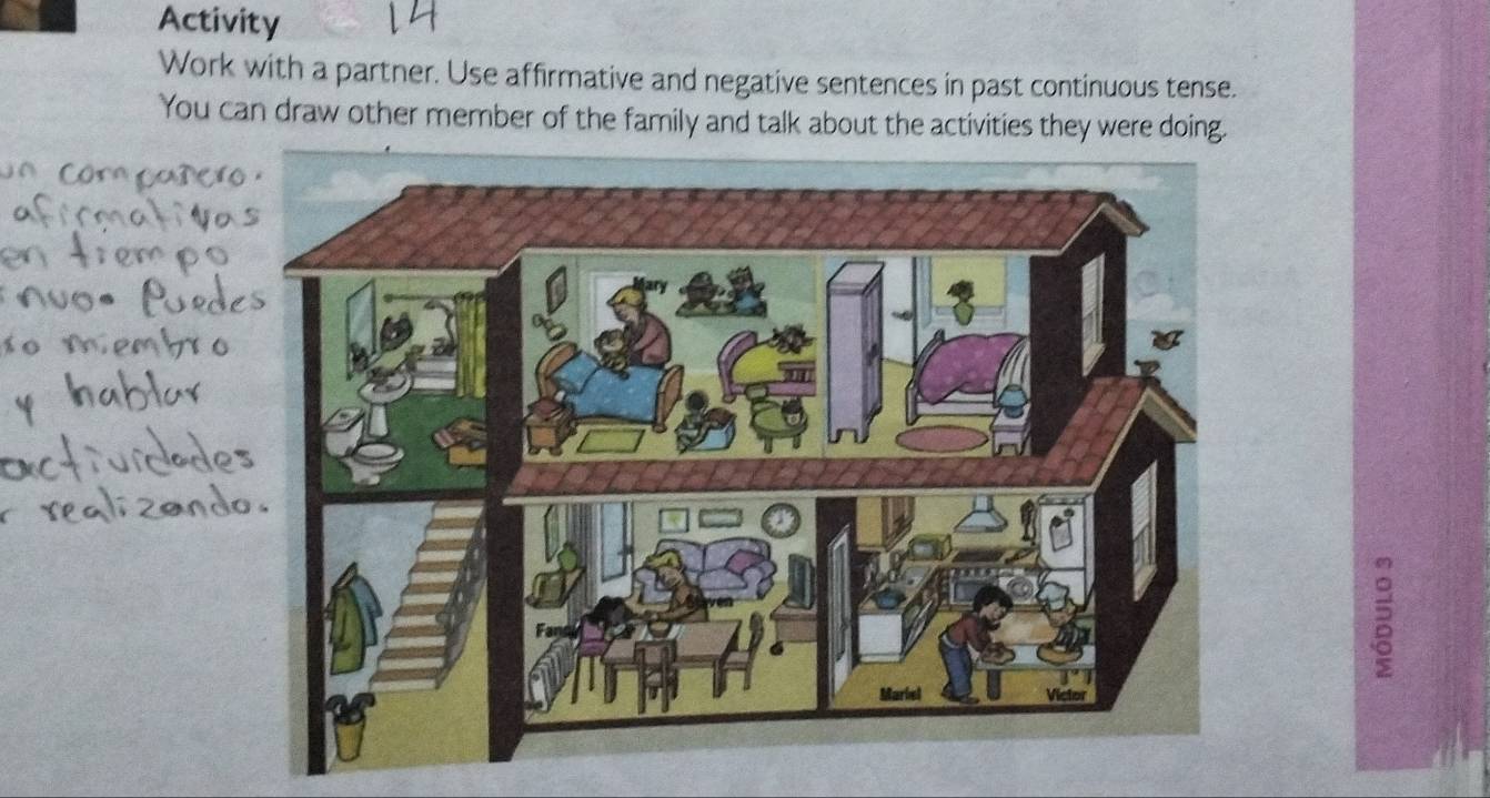 Activity 
Work with a partner. Use affirmative and negative sentences in past continuous tense. 
You can draw other member of the family and talk about the activities they were doing.