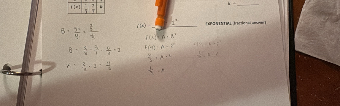 k= _
f(x)= _
EXPONENTIAL (fractional answer)