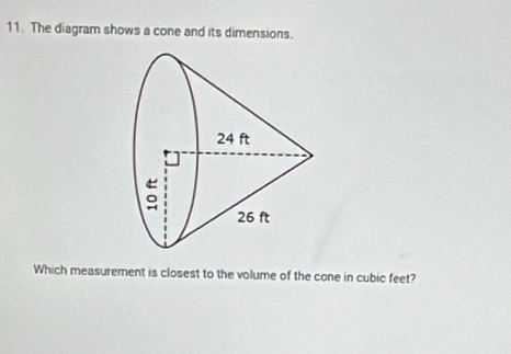 Solved: The diagram shows a cone and its dimensions. Which measurement ...