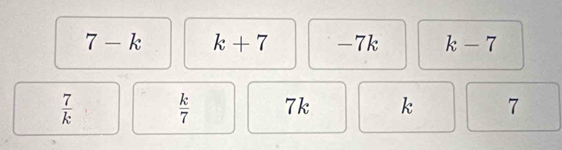 7-k k+7 -7k k-7
 7/k 
 k/7 
7k
k
7