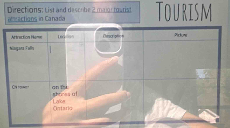 Directions: List and describe 2 major tourist Tourism 
attractions in Canada