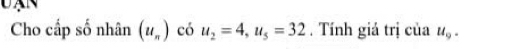 Cho cấp số nhân (u_π ) có u_2=4, u_5=32. Tính giả trị của u_9.