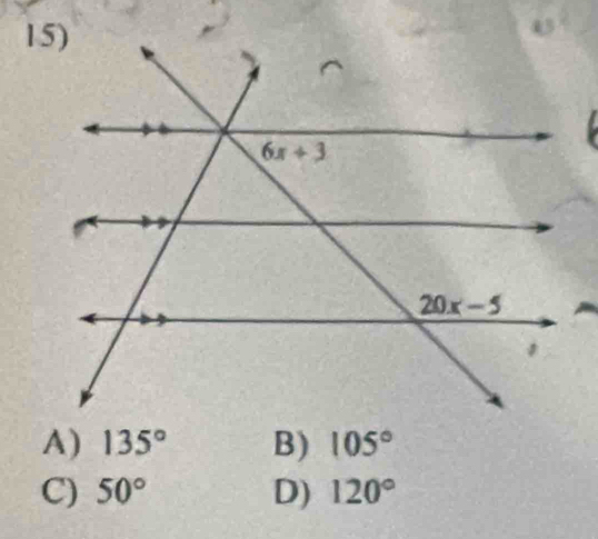 A) 135° B) 105°
C) 50° D) 120°