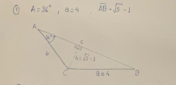 (1 A=36°,a=4,overline AB· sqrt(5)-1