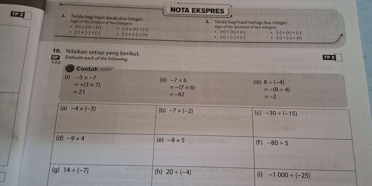 Selesai:NOTA EKSPRES TP 3 1. Tanda bagi hasil darab dua integer: 2 ...