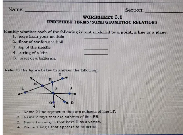 Solved: Name: _Section:_ WORKSHEET 3.1 UNDEFINED TERMS/SOME GEOMETRIC ...