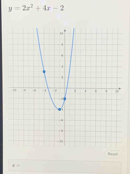 y=2x^2+4x-2
Reset
x=