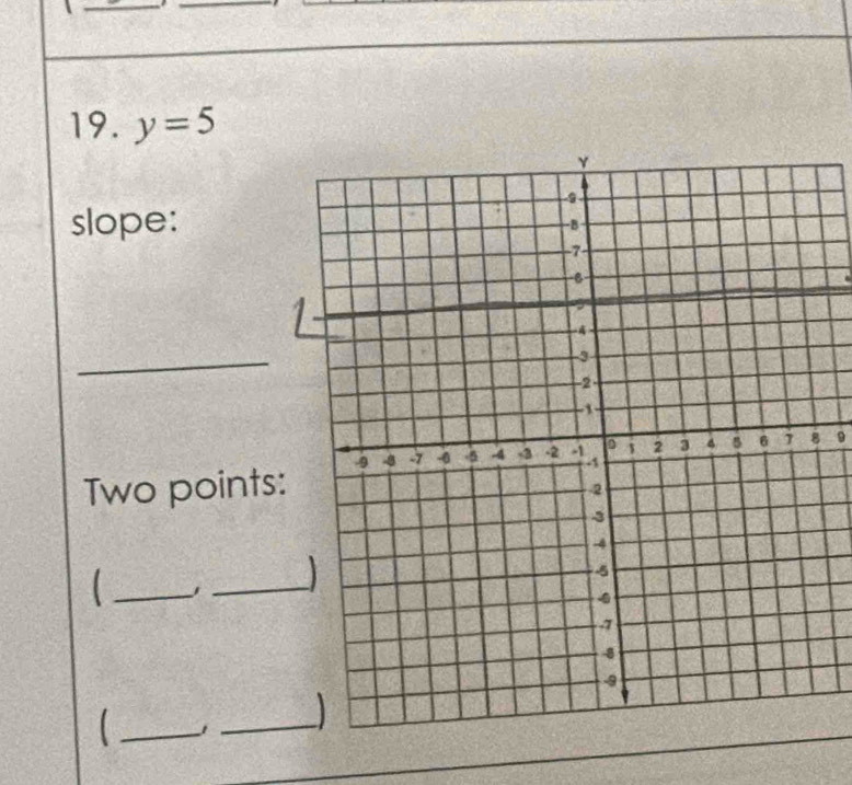 y=5
slope: 
_ 
Two points: 9 
_ 
_ 
_ 
_