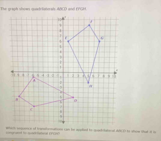 The graph shows quadrilaterals ABCD and EFGH. Which sequence of ...