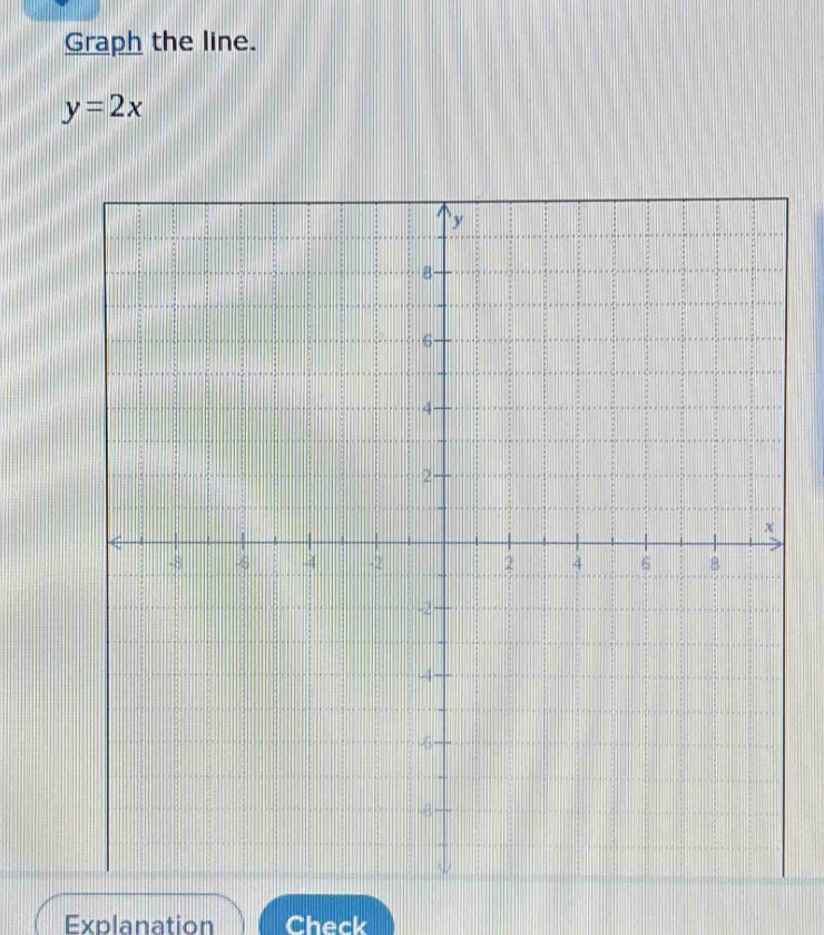 Graph the line.
y=2x
Explanation Check