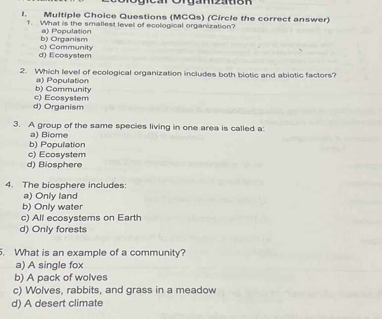 Solved: gicarOrganzation I. Multiple Choice Questions (MCQs) (Circle ...