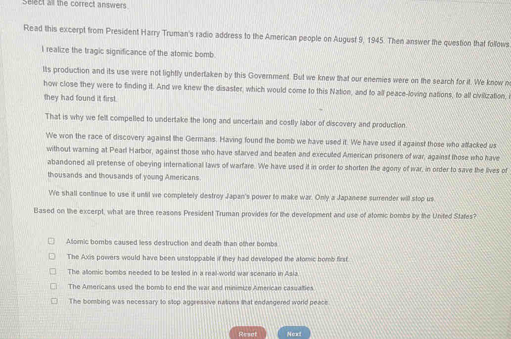 Solved: Select all the correct answers Read this excerpt from President ...