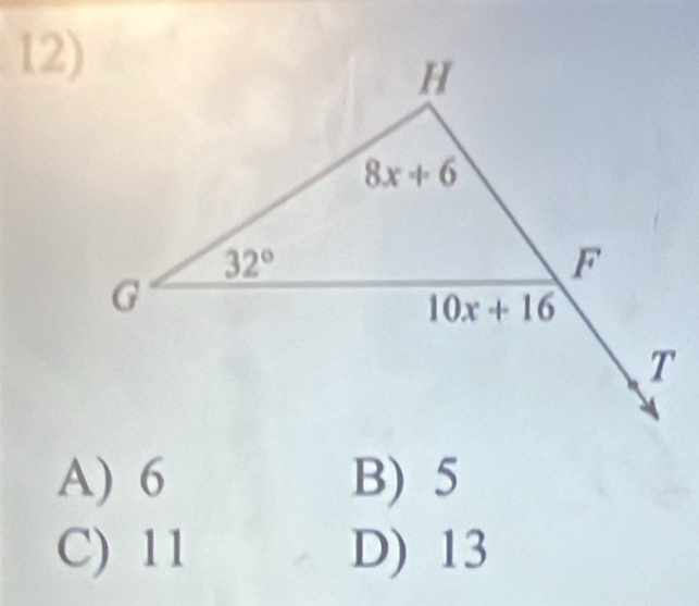 A) 6 B) 5
C) 11 D) 13