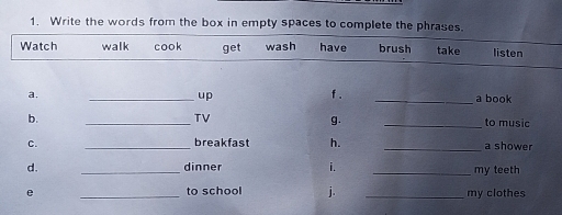 Write the words from the box in empty spaces to c