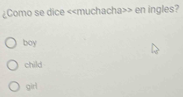 ¿Como se dice « en ingles?
boy
child
girl