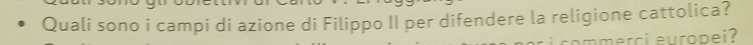 Quali sono i campi di azione di Filippo II per difendere la religione cattolica? 
mmerci europei?