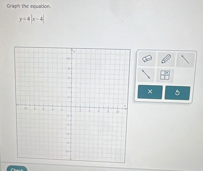 Graph the equation.
y=4|x-4|
× 
Check