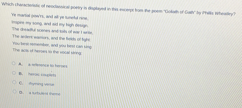Solved: Which characteristic of neoclassical poetry is displayed in ...