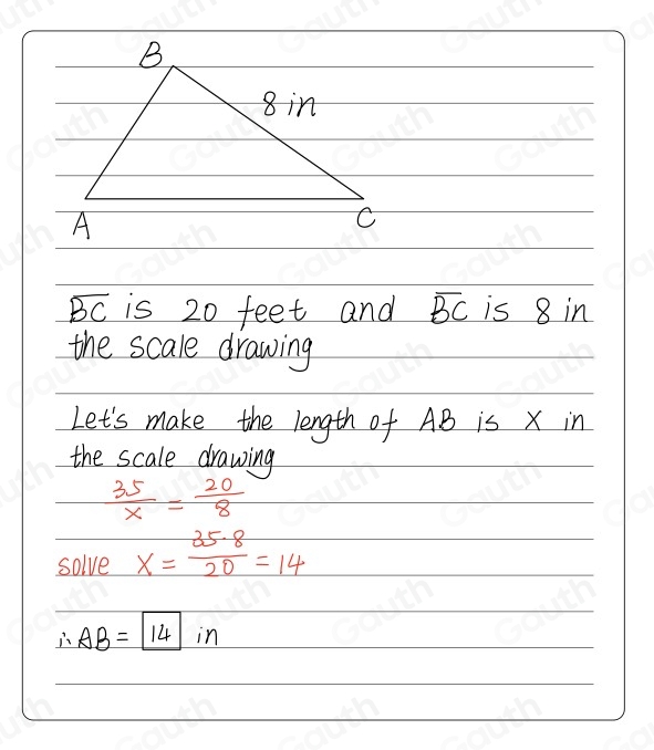 Solved: The diagram shows a length and angle measure in a scale drawing ...