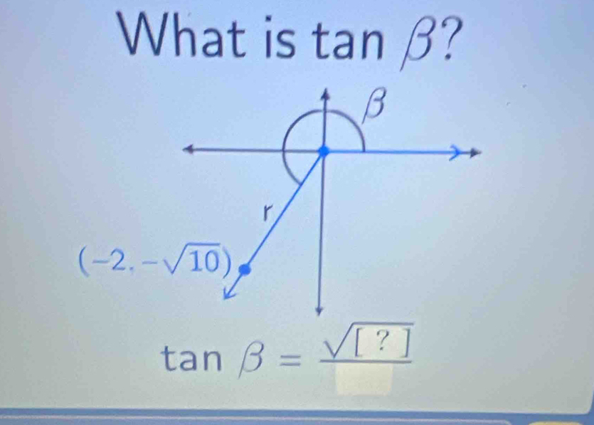 What is tanβ?
tan beta =frac sqrt([?])