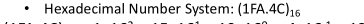 Hexadecimal Number System: (1FA.4C)_16