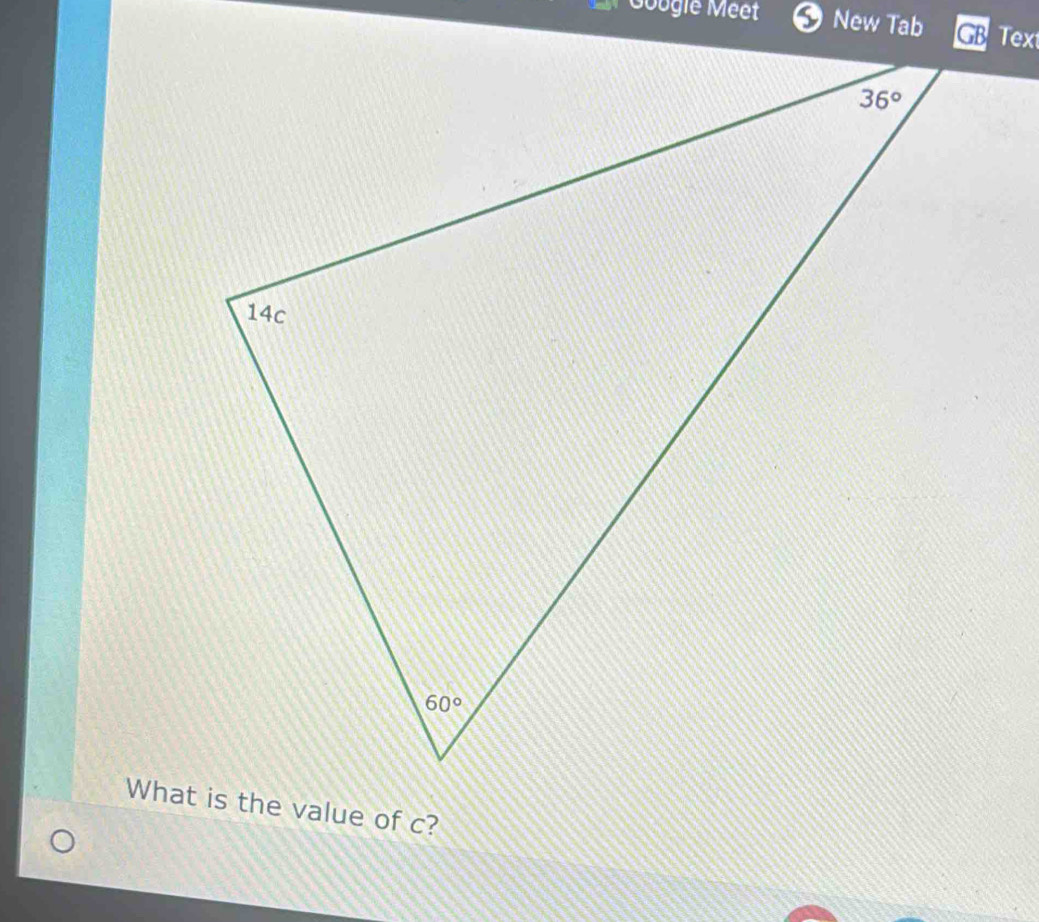 Googie Méet New TabText
What is the value of c?
