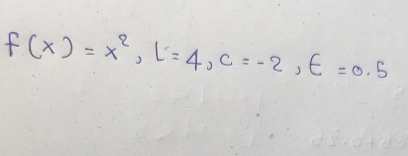 f(x)=x^2, l=4, c=-2, E=0.5