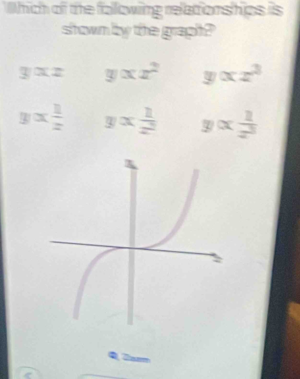 Which of the following relationships is
shown by the graph?
g(x)=yxx^2 yalpha x^3
y*  1/z y*  1/z^2  yalpha  1/z^3 
Q Tam