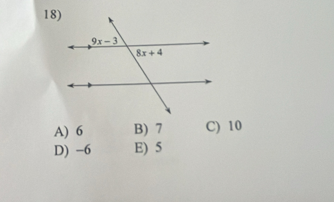 A) 6 B) 7 C) 10
D) -6 E) 5