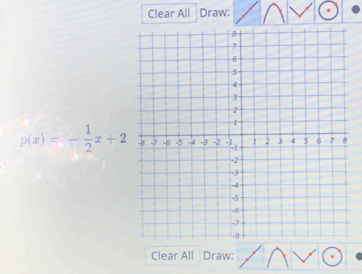 Clear All Draw:
p(x)=- 1/2 x+2
Clear All Draw: