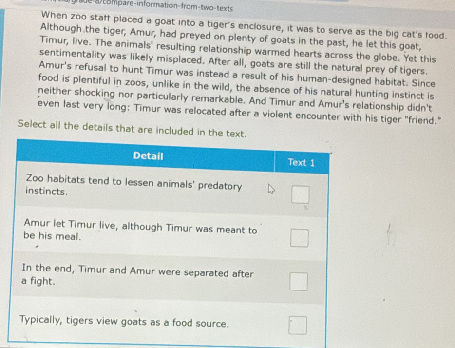 Solved: ) grade-a/compare-information-from-two-texts When zoo staff ...