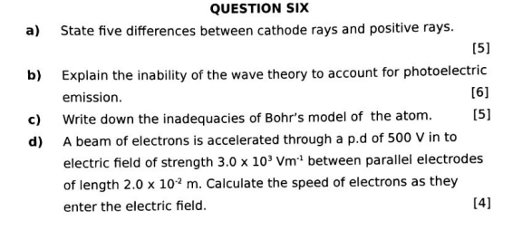Résolu :QUESTION SIX a) State five differences between cathode rays and ...