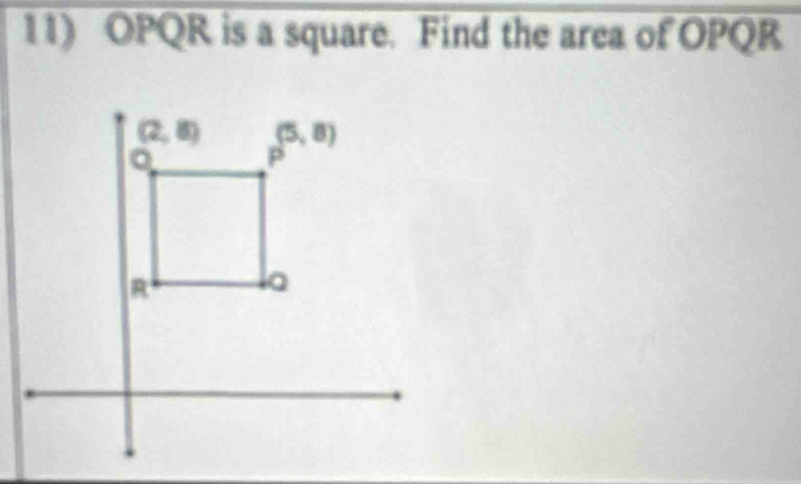 OPQR is a square. Find the area of OPQR