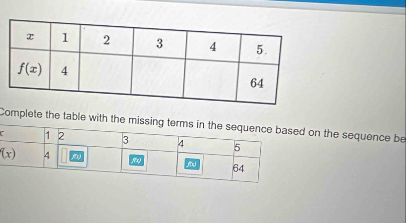 Complete the table on the sequence be