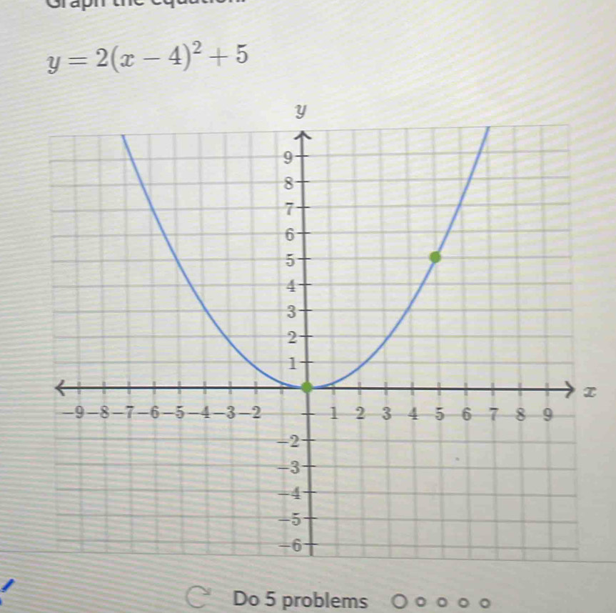 y=2(x-4)^2+5
x
Do 5 problems