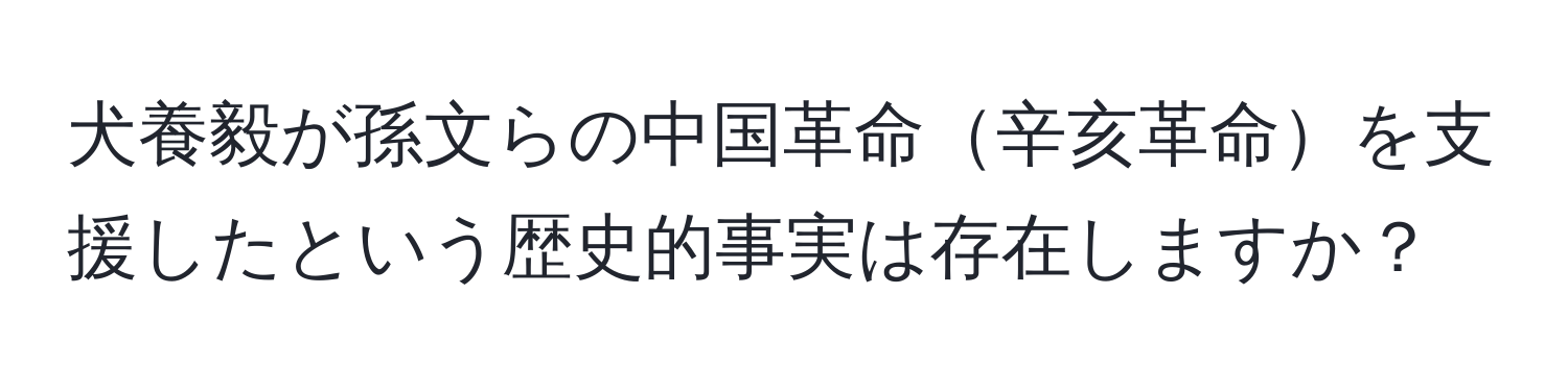 犬養毅が孫文らの中国革命辛亥革命を支援したという歴史的事実は存在しますか？