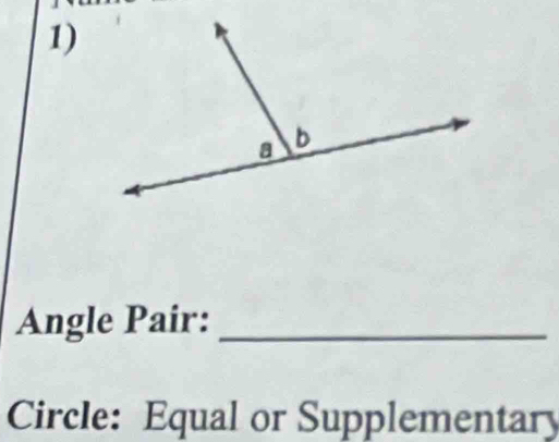 Angle Pair:_ 
Circle: Equal or Supplementary