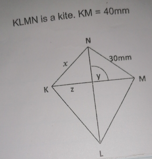 KLMN is a kite. KM=40mm