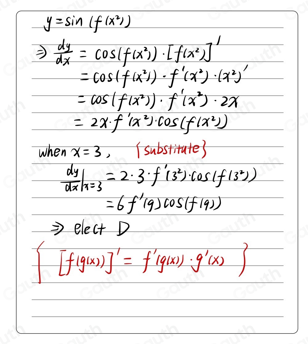 Solved: If f is a differentiable function and y=sin (f(x^2)) what is dy ...