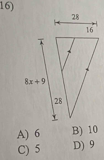 A) 6 B) 10
C) 5
D) 9