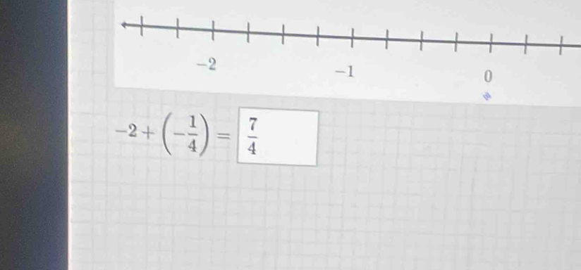 -2+(- 1/4 )= 7/4 