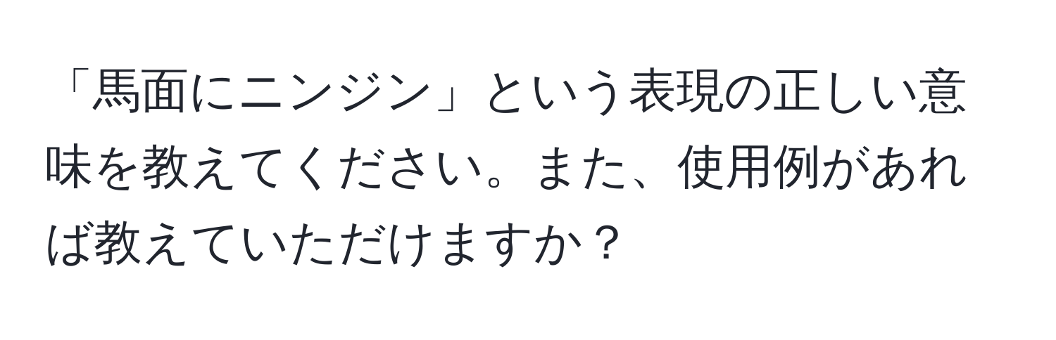 「馬面にニンジン」という表現の正しい意味を教えてください。また、使用例があれば教えていただけますか？