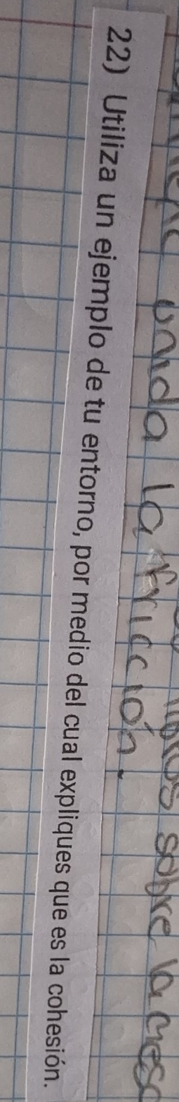 Utiliza un ejemplo de tu entorno, por medio del cual expliques que es la cohesión.