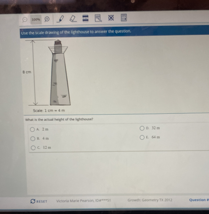 Solved: 100% Use the scale drawing of the lighthouse to answer the ...