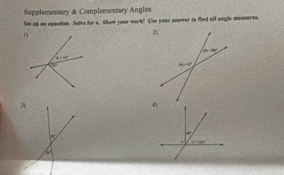 Solved: Supplementary & Complementary Angles Set up an equation. Solve ...